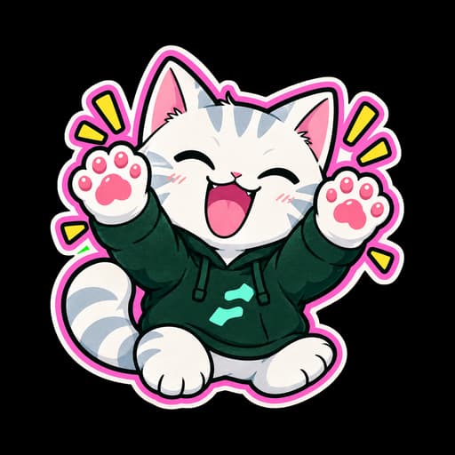 HYPURR sticker: cheering with both paws up